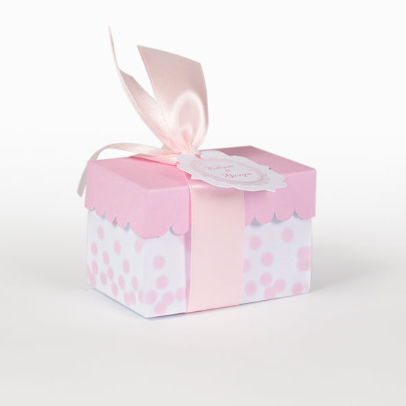 Box with pink lid and pink polka dot tray base 8x5x5.5cm