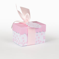 Box with pink lid and pink polka dot tray base 8x5x5.5cm