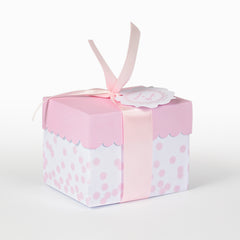 Small box with pink lid and pink polka dot tray base 9x7x7cm