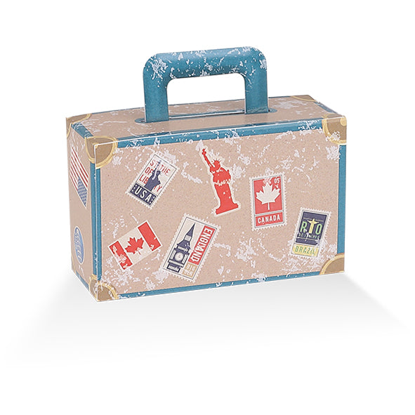 "Bon voyage" suitcase favor box with monuments