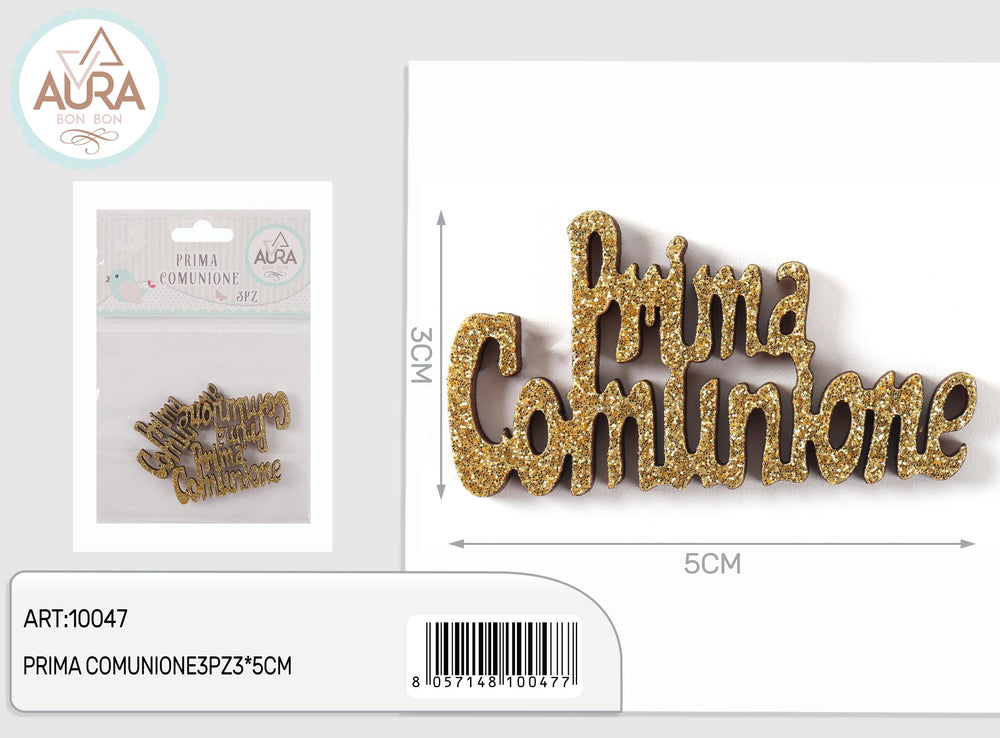 First Communion tags with glitter 3pcs 3x5cm