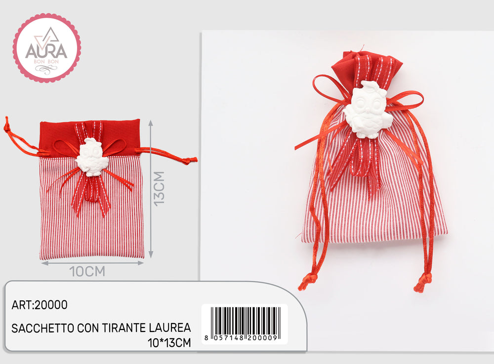 Graduation drawstring bag 10x13cm with owl tag