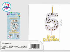 birthday candle no. 5 gold