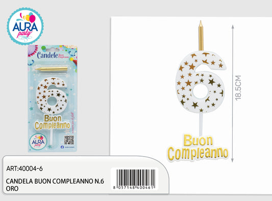candela compleanno n.6 oro
