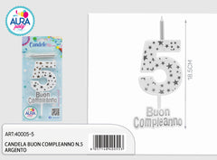 silver birthday candle no. 5