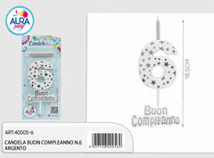 silver birthday candle no. 6