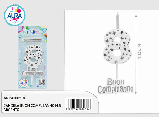 candela compleanno n.8 argento