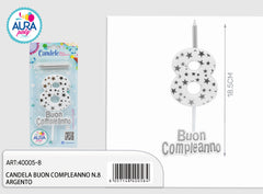silver birthday candle no. 8