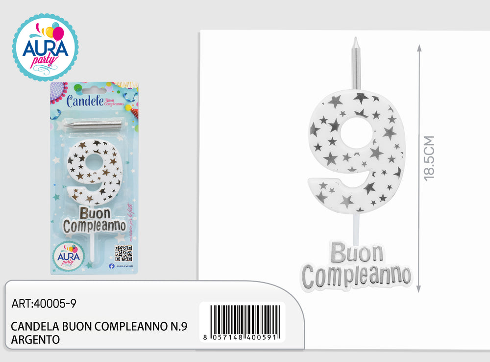 candela compleanno n.9 argento