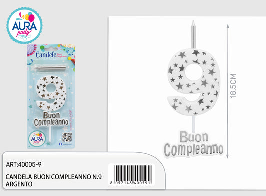 candela compleanno n.9 argento