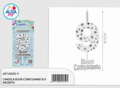 silver birthday candle no. 9