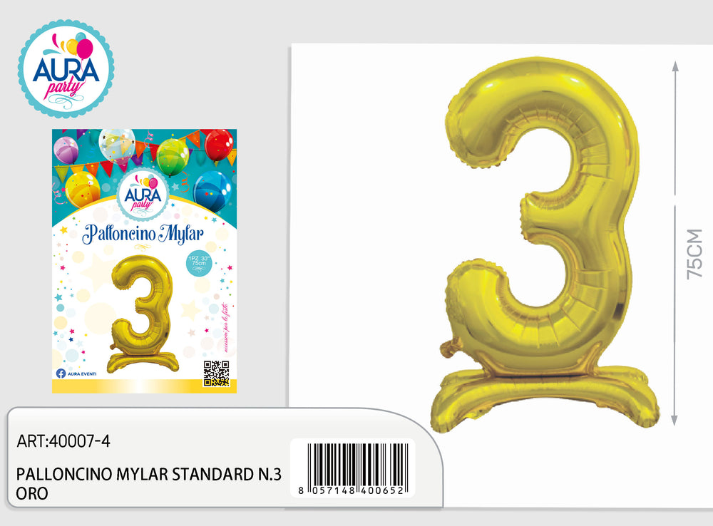 Palloncino in foil con base 3 oro