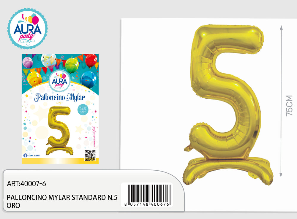 Palloncino in foil con base 5 oro