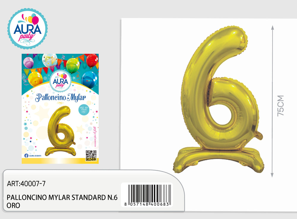 Palloncino in foil con base 6 oro