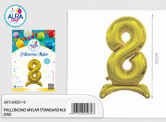 Gold number 8 foil balloon with base
