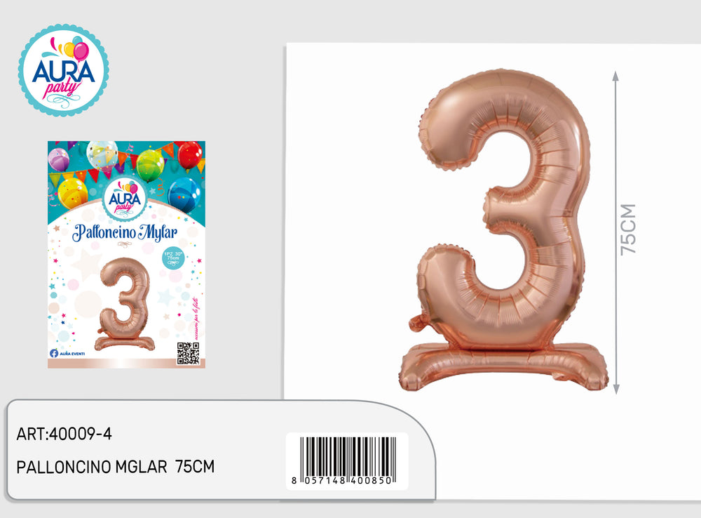 3 standard pink gold mylar balloons