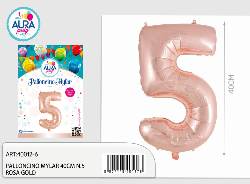 18-inch Mylar Balloon no. 5 Rose Gold