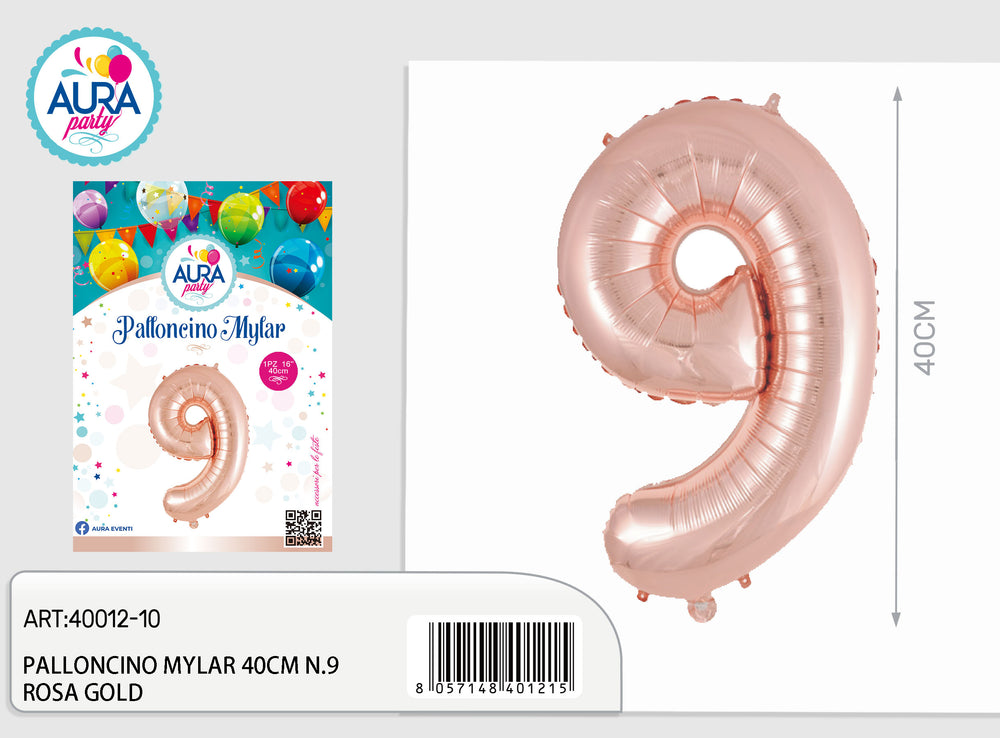 18-inch Mylar Balloon n. 9 Rose Gold