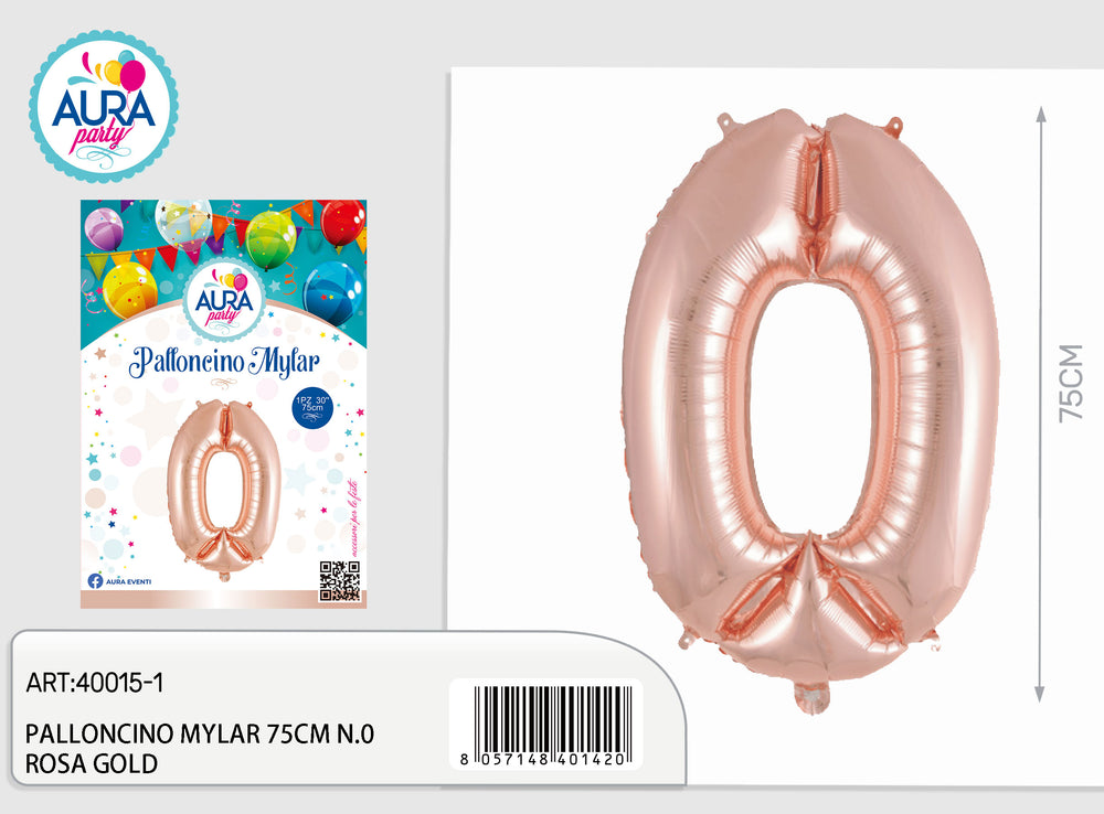 32-inch Mylar balloon number 0 rose gold