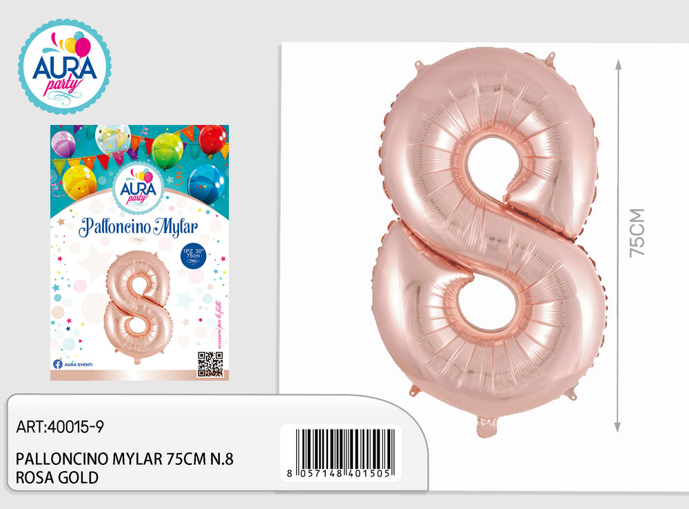 32inch mylar balloons n.8 pink gold