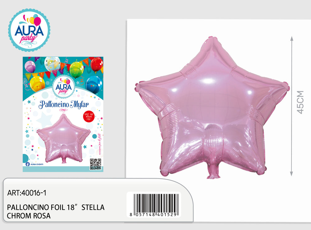 18-inch pink chrome star foil balloon