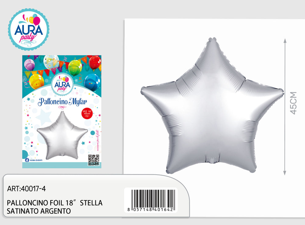 silver satin star foil balloon