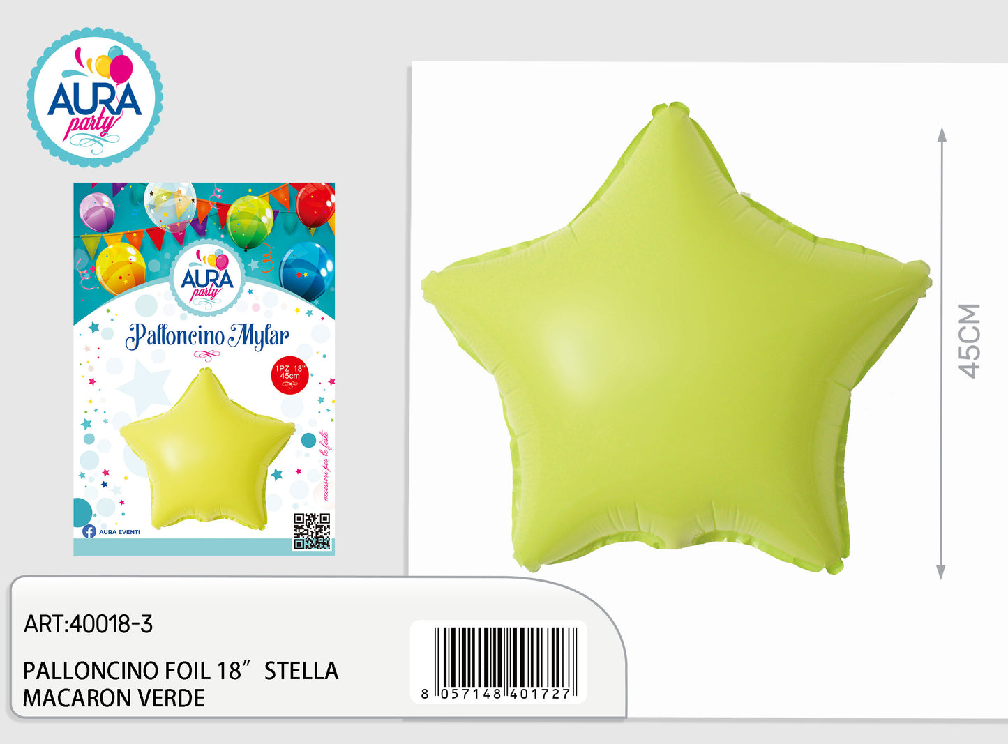 palloncino foil 18inch stella macaron verde