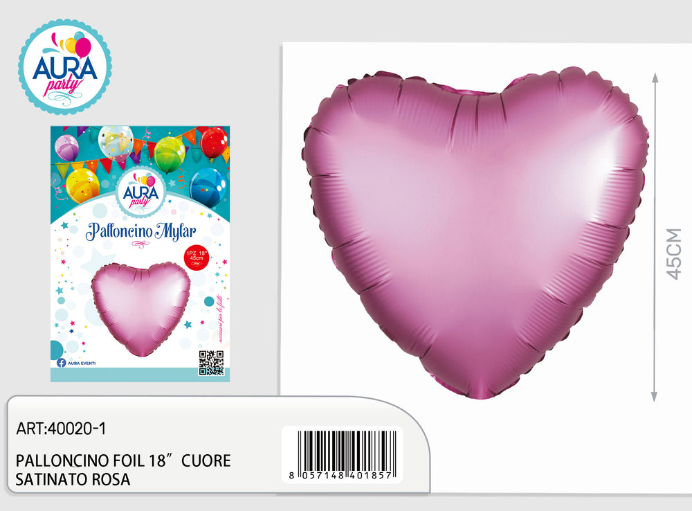 18-inch pink satin heart foil balloon