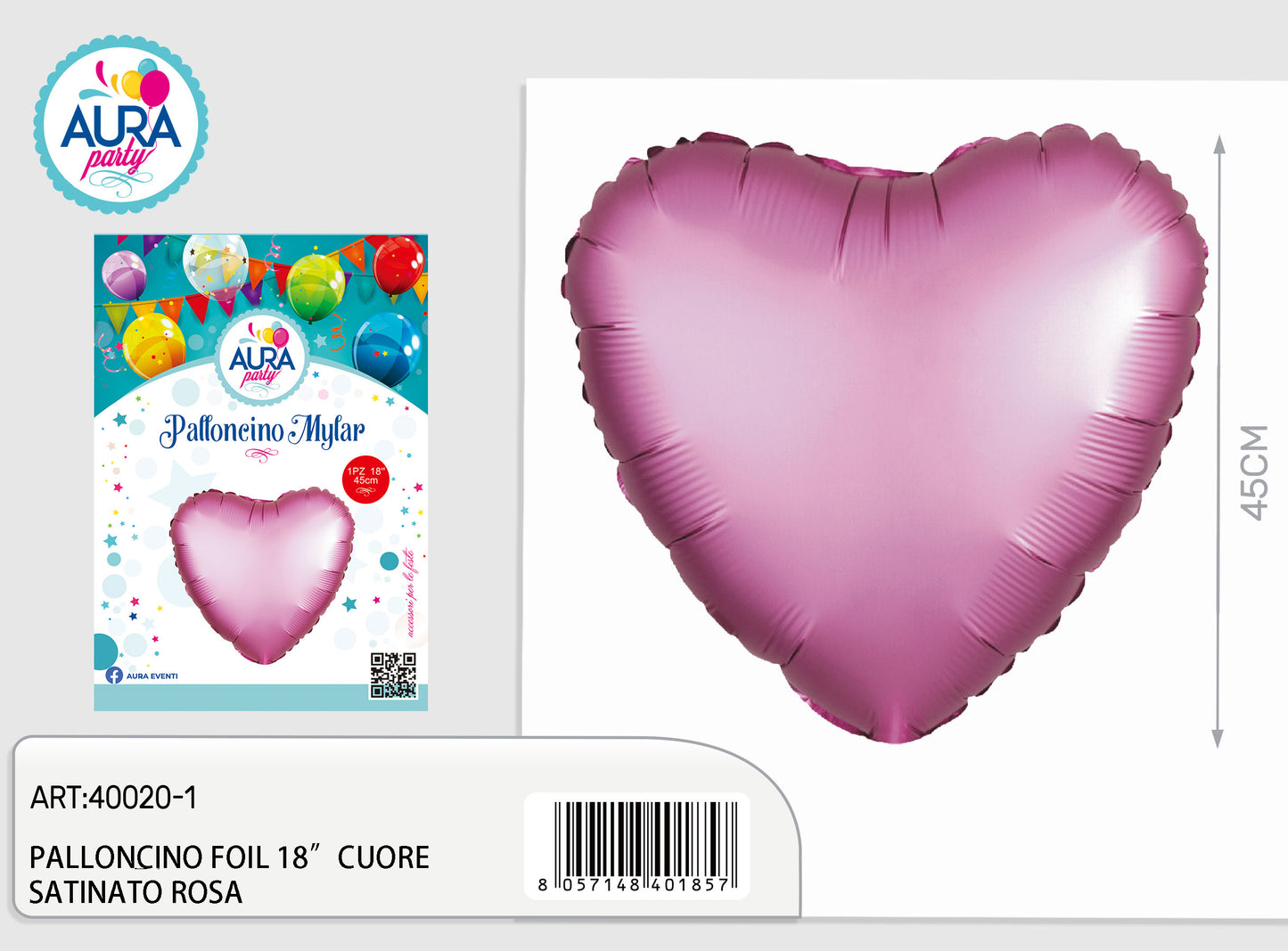 palloncino foil 18inch cuore satinato rosa