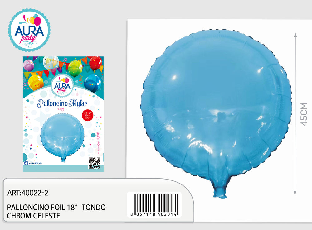 18-inch round light blue chrome foil balloon