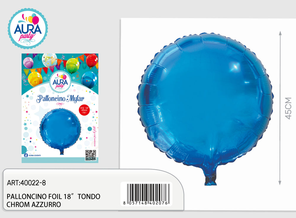 18-inch round chrome blue foil balloon