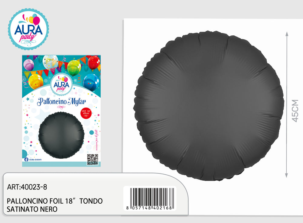 Palloncino in Foil Tondo Satinato Nero 18" (45 cm)