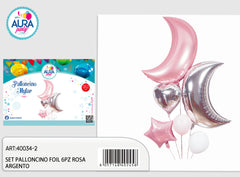 Set palloncini foil 6pz rosa/argento