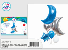6-piece blue/silver foil balloon set