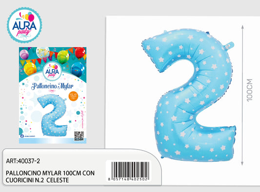 palloncini mylar 40c/cuoricini n2 celeste