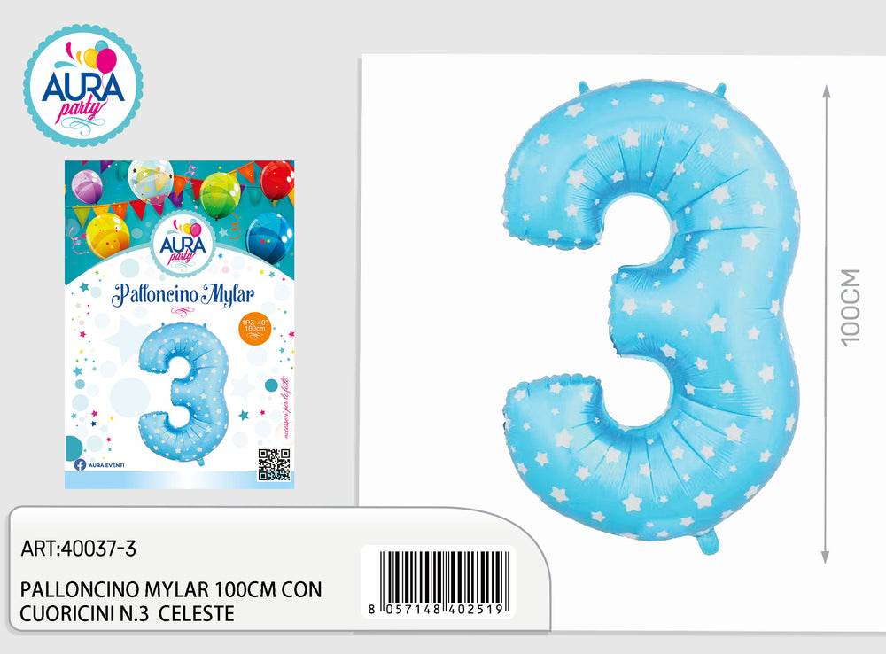40c mylar balloons/hearts n3 light blue