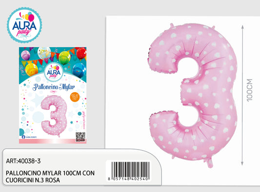 palloncini mylar 40c/cuoricini n3 rosa