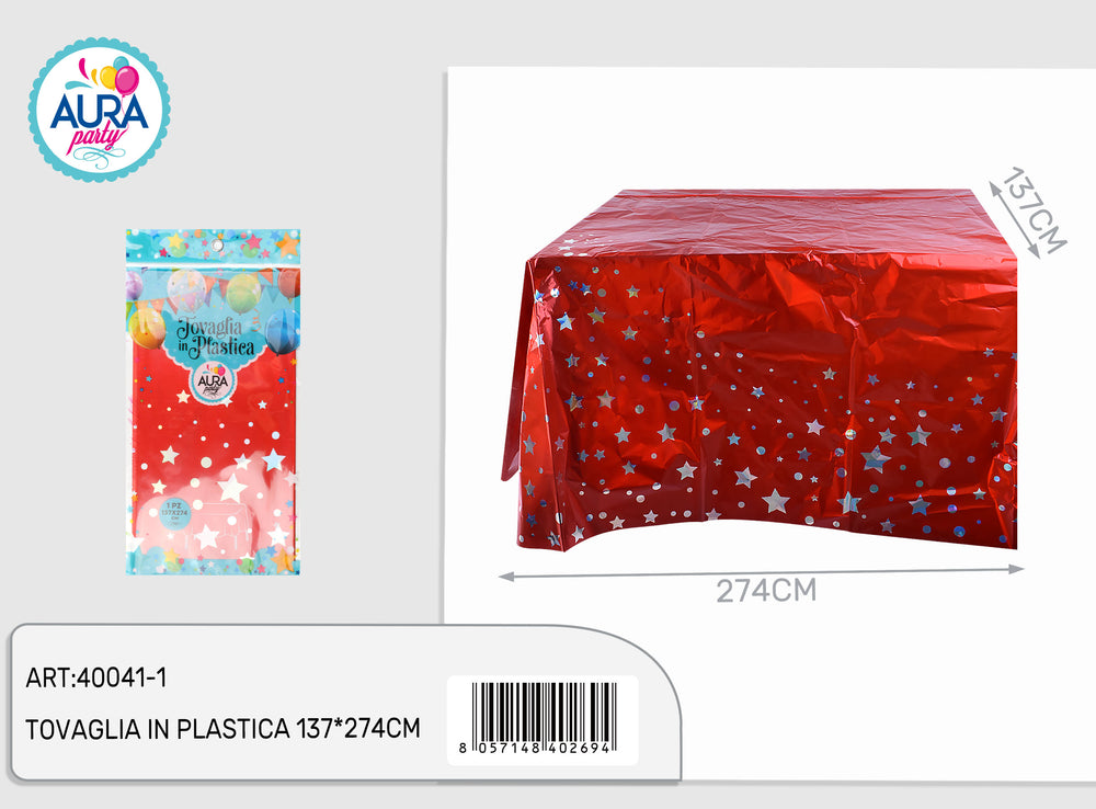 Red tablecloth with stars 137x274cm
