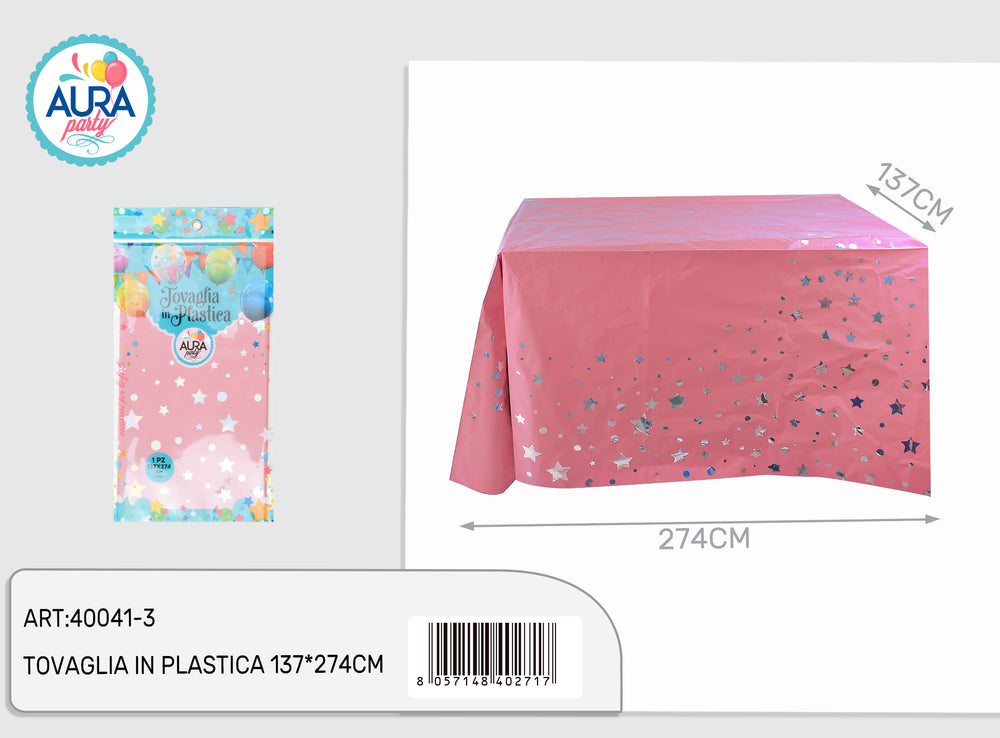 Pink tablecloth with stars 137x274cm