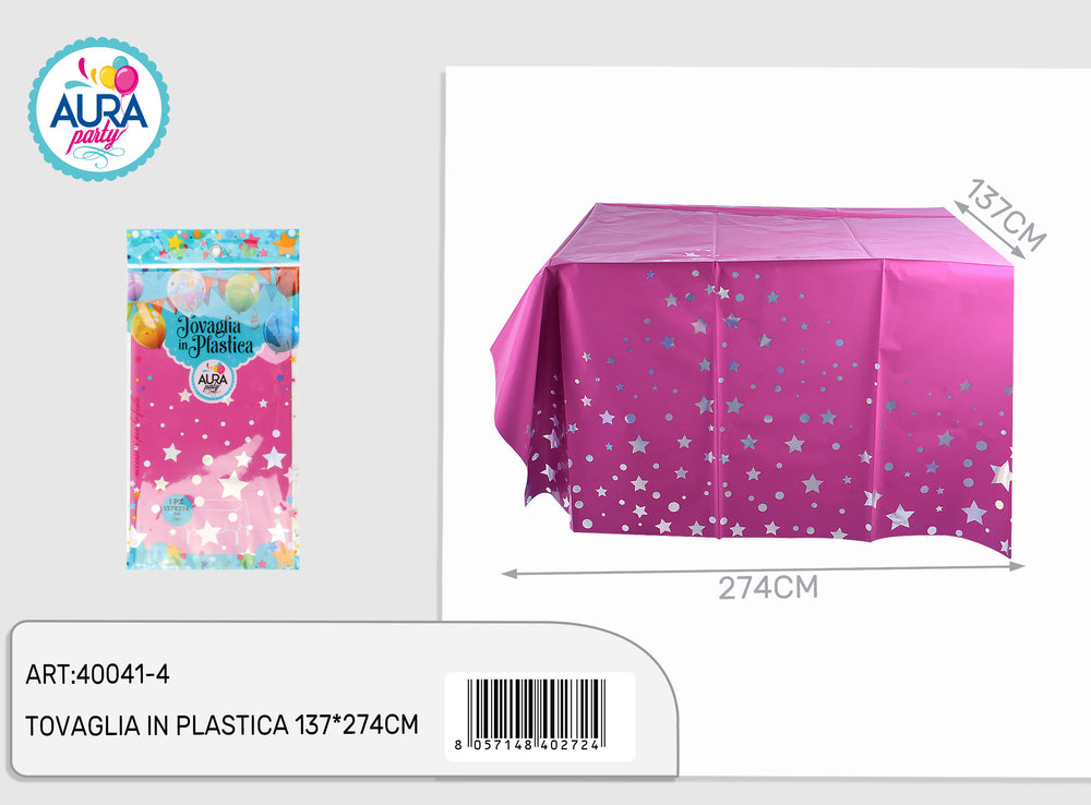 Fuchsia tablecloth with stars 137x274cm