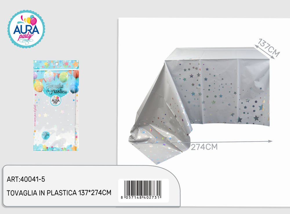 Silver tablecloth with stars 137x274cm