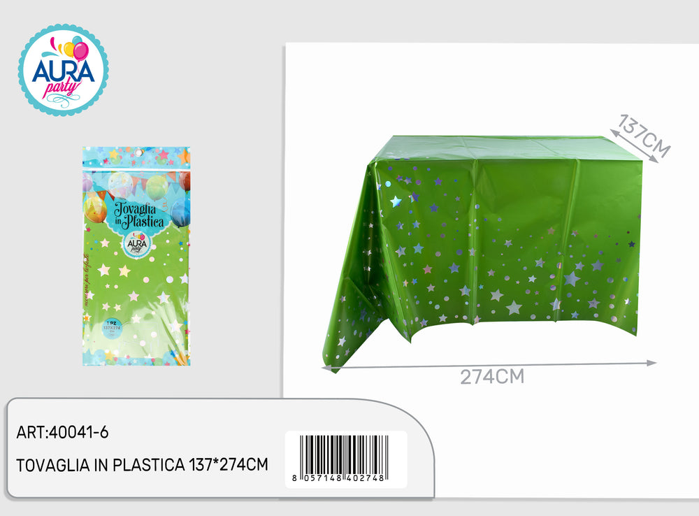 Green tablecloth with stars 137x274cm
