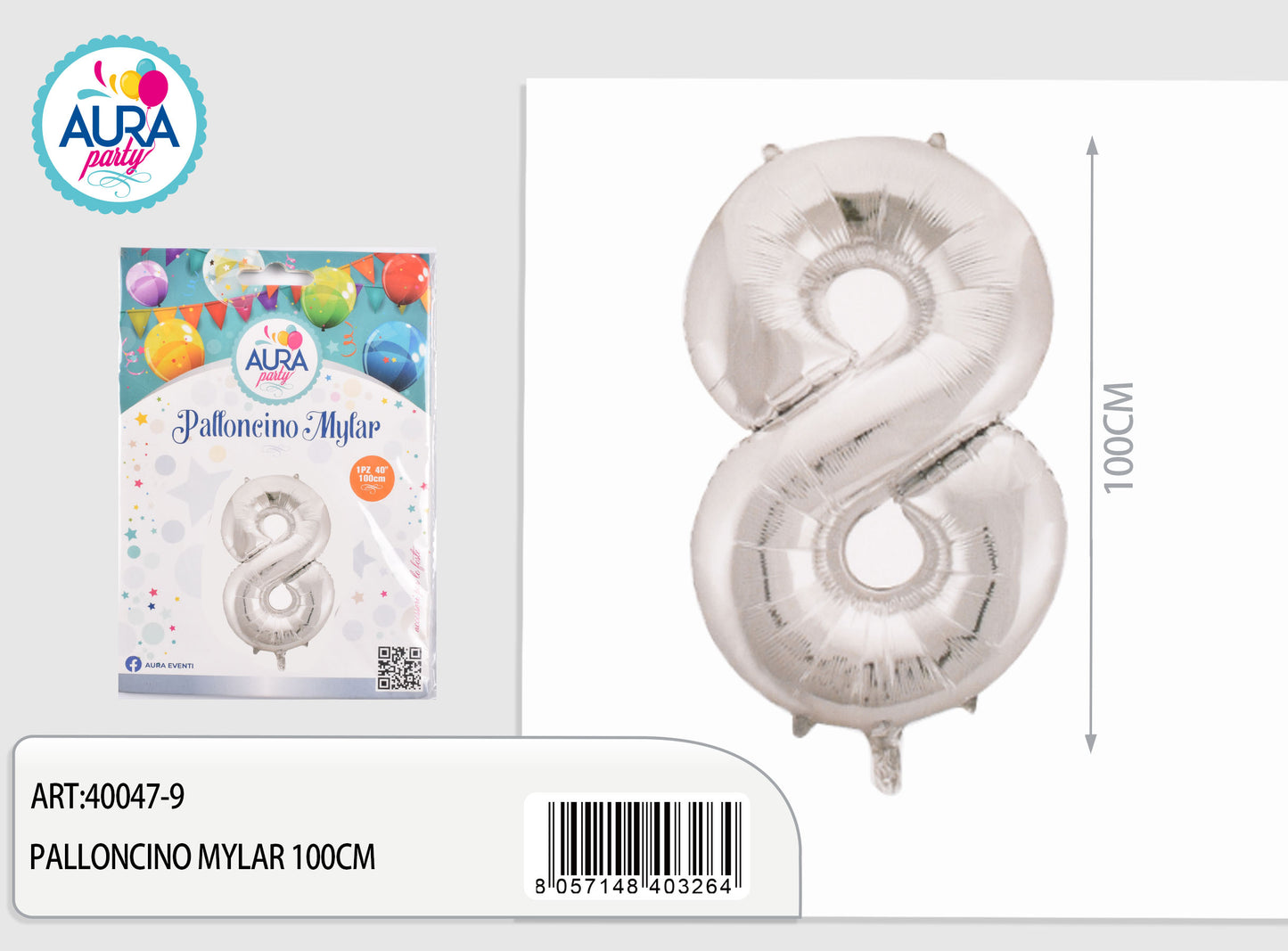palloncini mylar 40inch n.8 argento