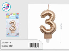 3 metallic gold birthday candle