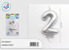 2 metallic silver birthday candles