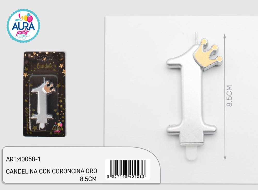 candelina argento con coroncina oro 1