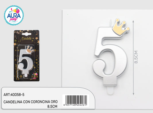 candelina argento con coroncina oro 5