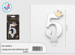 silver candle with gold crown 5