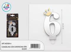 silver candle with gold crown 6