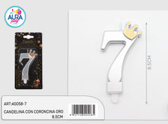 silver candle with gold crown 7